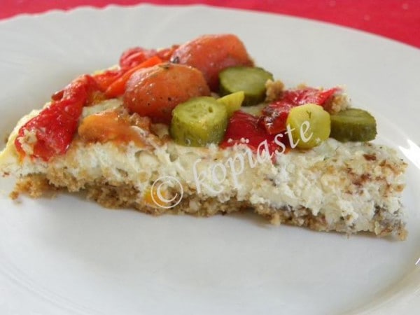 Piece of Savoury Greek Cheesecake marked