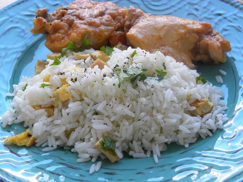 ρύζι πιλάφι με κοτόπουλο κοκκινιστό εικόνα