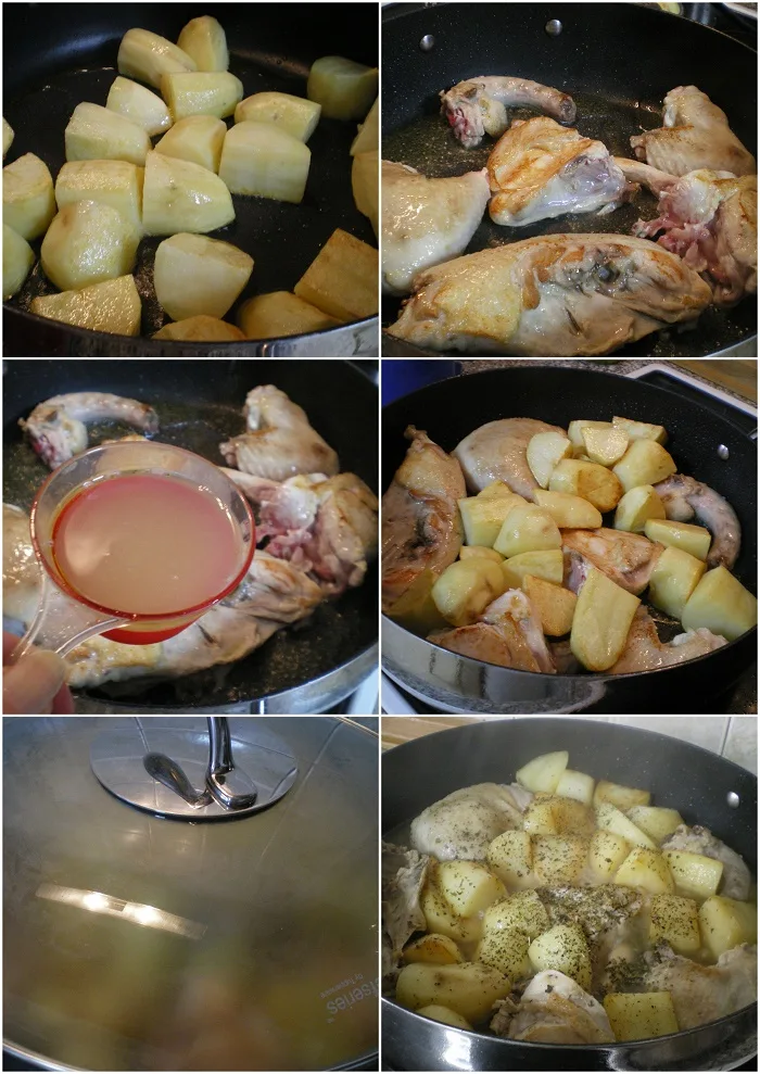 κολάζ κοτόπουλο με πατάτες λεμονάτο φωτογραφία