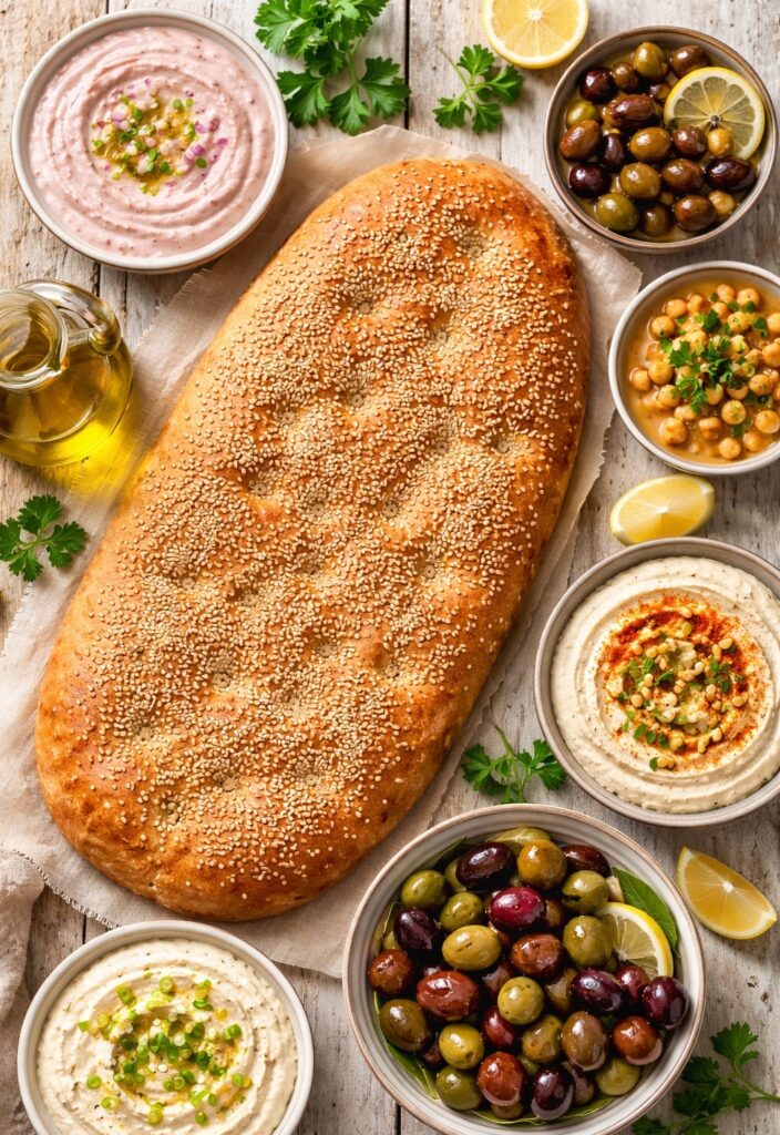Μιά λαγάνα περιτριγυρισμένη με διάφορα εδέσματα νηστίμα εικόνα