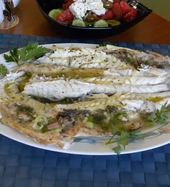 Λαβράκι Ψητό με Λαδολέμονο Μουστάρδας