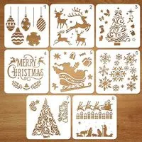 Coogam 8 Pcs Christmas Stencils Template - Reusable Plastic Craft for Art Drawing Painting Spraying Window Glass Door Car Body Wood Journaling Scrapbook Holiday Xmas Snowflake DIY Decoration 5x5 inch