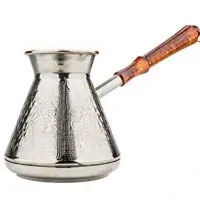 13.5 Oz./400 ml Thick Solid Copper Coffee Pot, Turkish Greek Arabic Coffee Cezve Ibrik Briki Turka with Wooden Handle, Authentic Copper Oriental Jezve, Grape, 1-Piece
