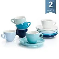 Sweese 4308 Porcelain Espresso Cups with Saucers - 2 Ounce - Set of 6, Cold Assorted Colors