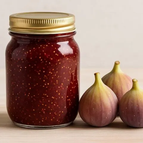 Πικάντικη Μαρμελάδα σύκου με τριά σύκα στο πλάι εικόνα